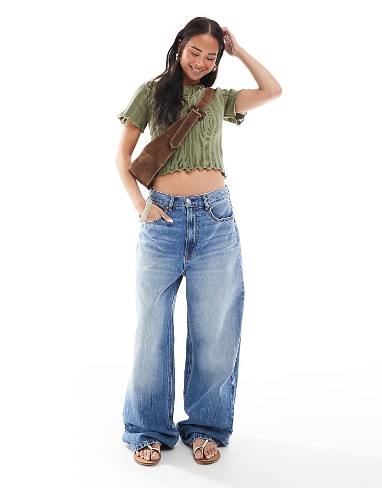 Stradivarius D88 low rise baggy jean in dark wash HCWP – HCWP