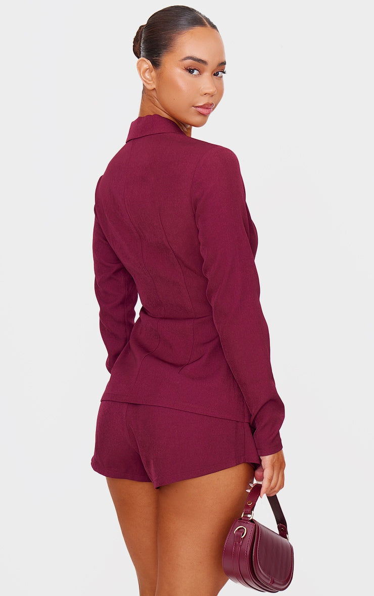 Burgundy Premium Tailored Woven Wrap Front Playsuit