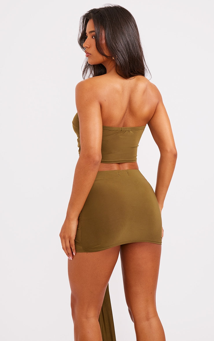 Olive Slinky Cut Out Detail Bandeau Top