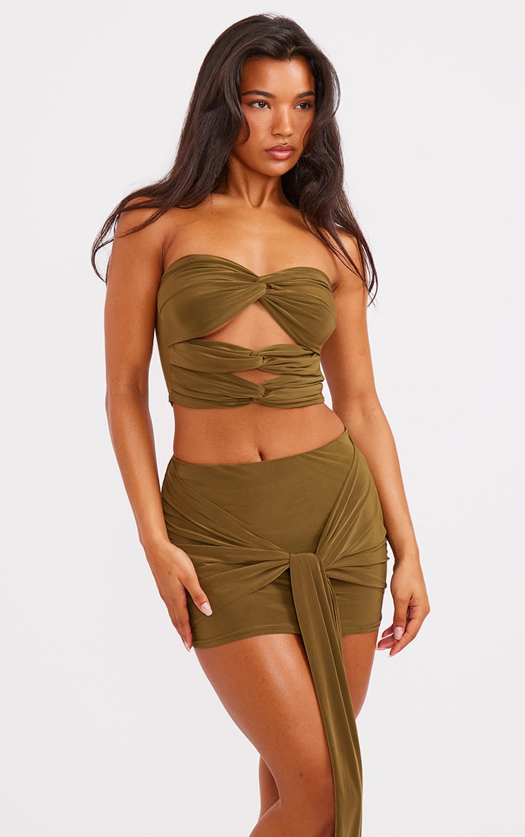 Olive Slinky Cut Out Detail Bandeau Top