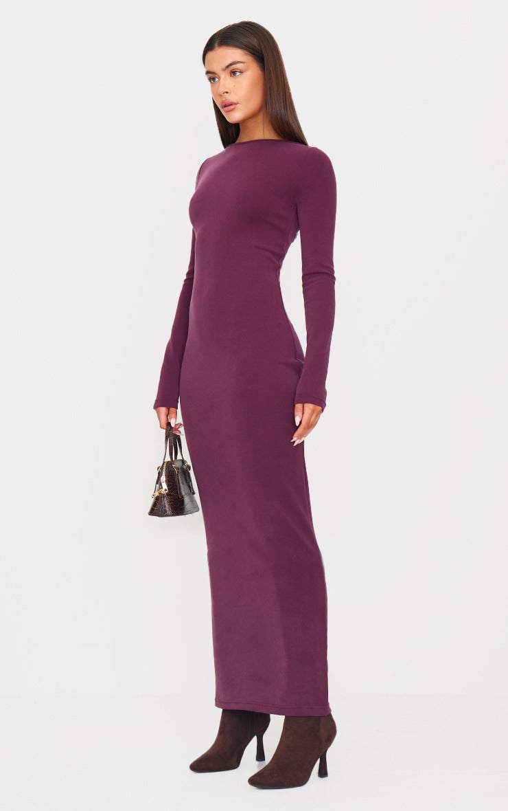 Plum Premium Contour Boat Neck Maxi Dress