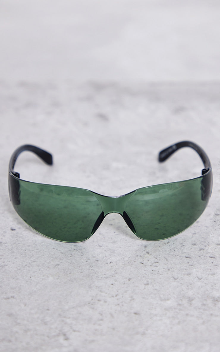 Green Lens Frameless Sporty Visor Sunglasses