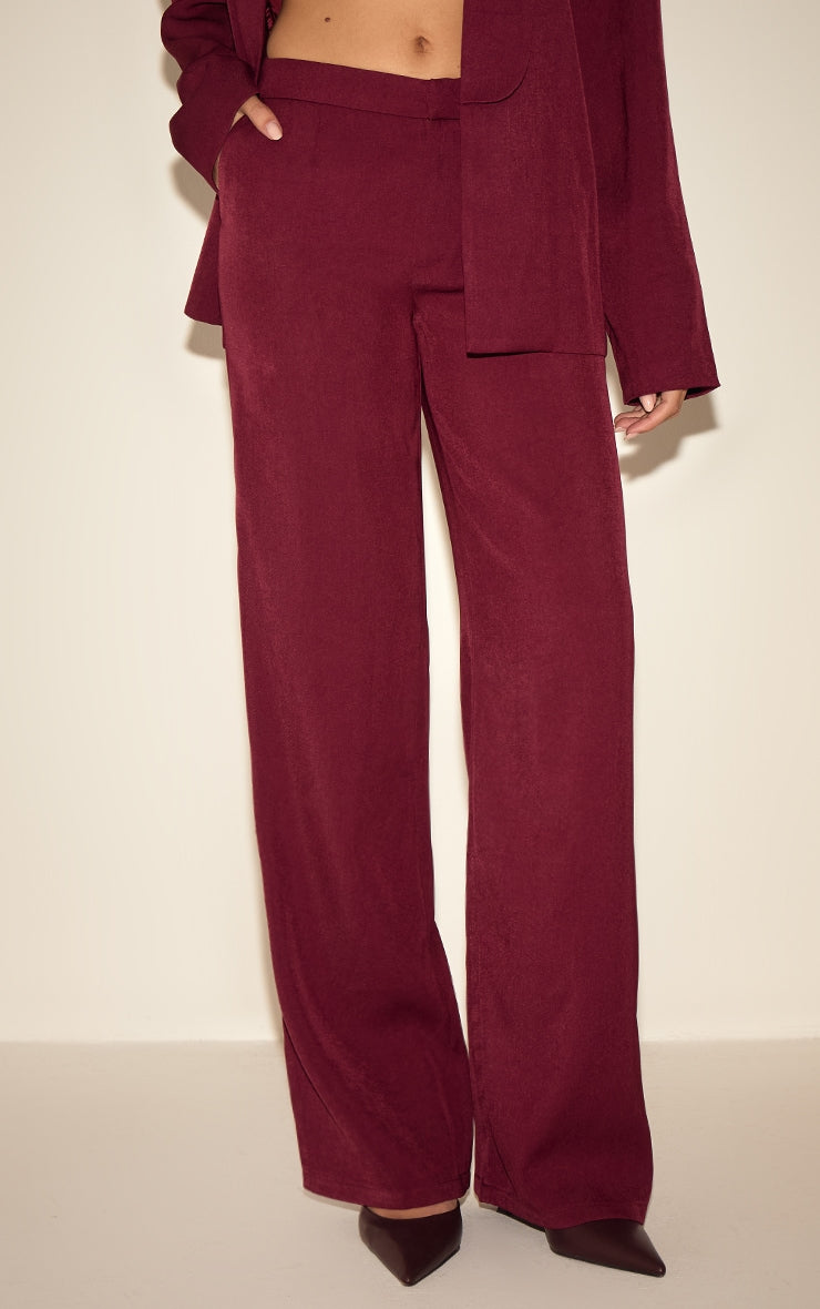 Burgundy Tailored Straight Leg Trousers