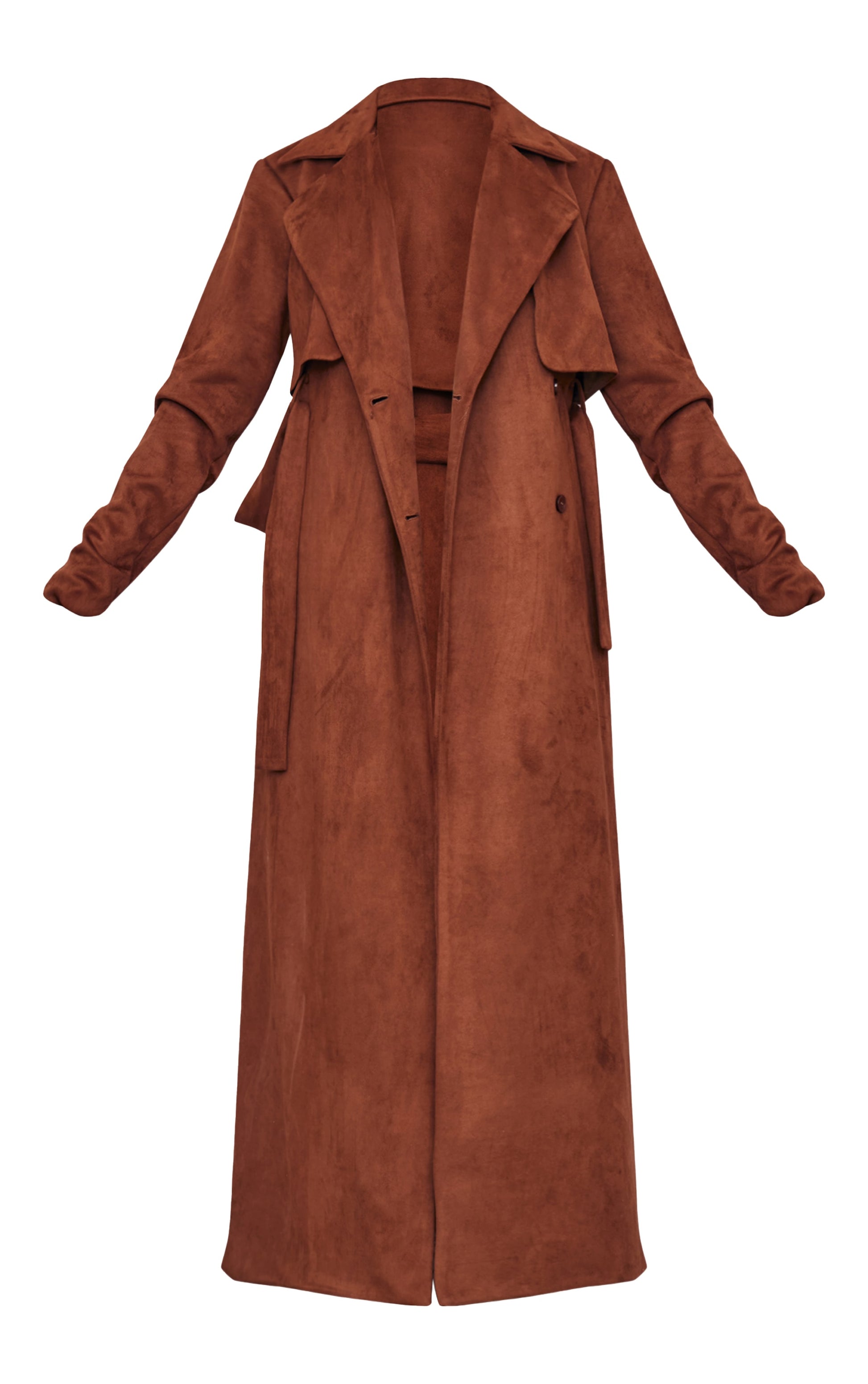 Tall Chocolate Faux Suede Belted Maxi Trench Coat