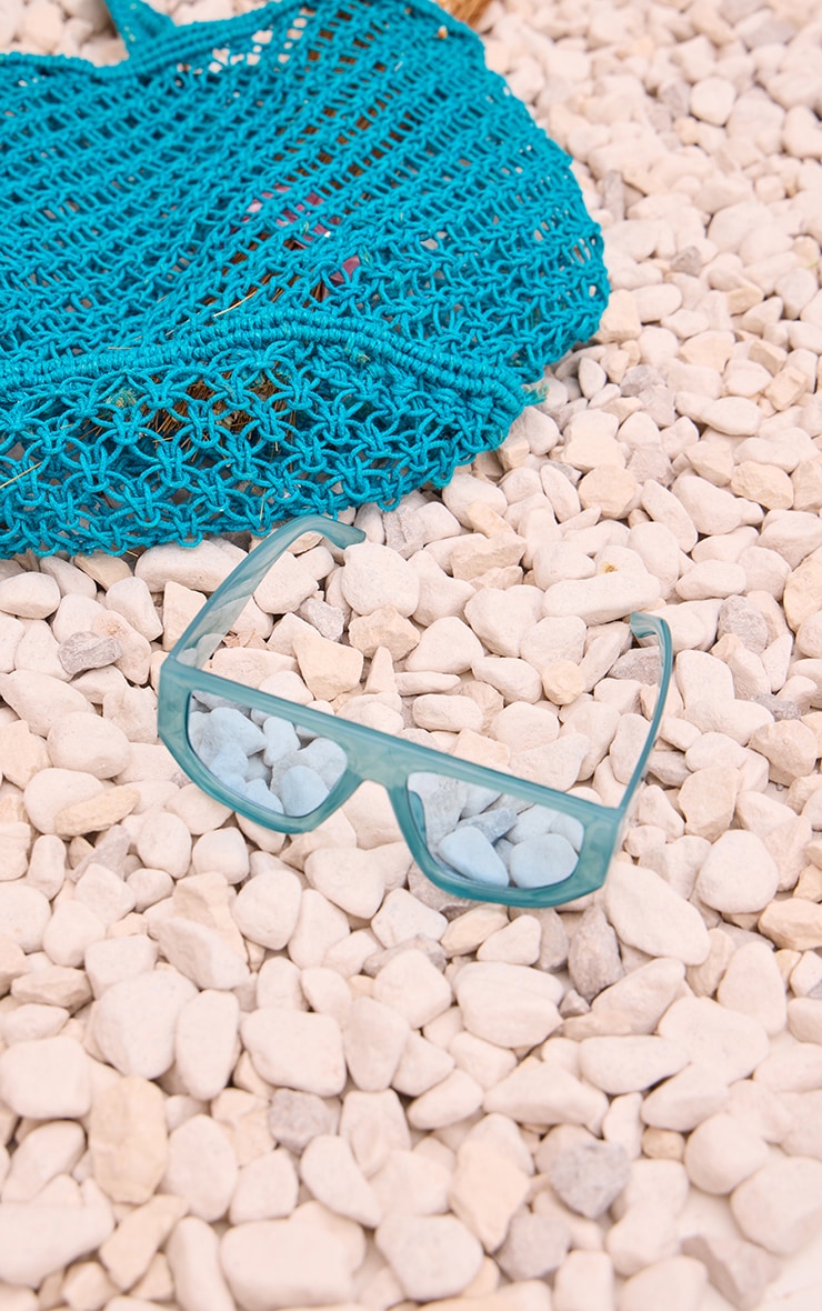 Blue Chunky Clear Frame Visor Sunglasses