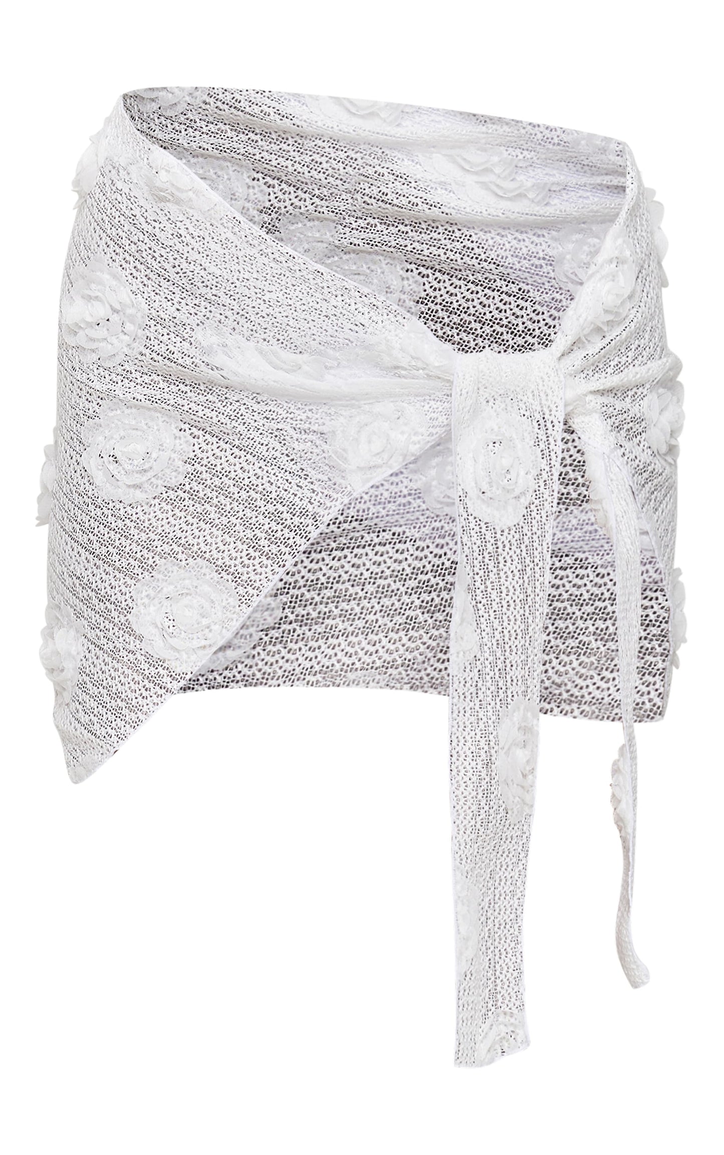 White Textured Flower Trim Beach Sarong