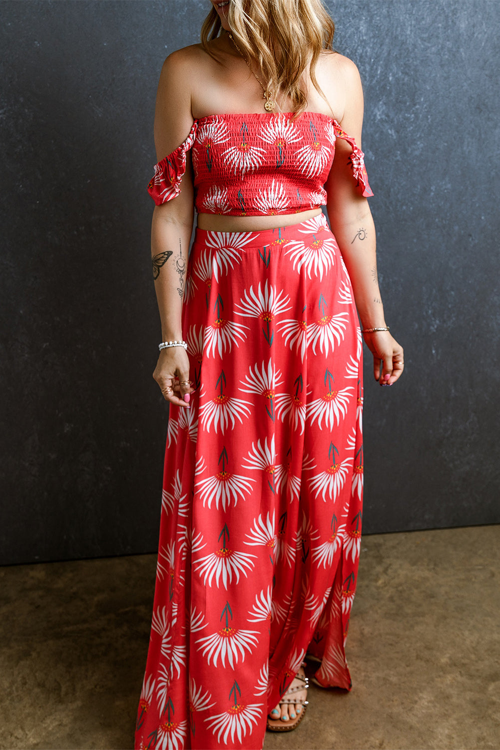 Red Floral Maxi Skirt Set