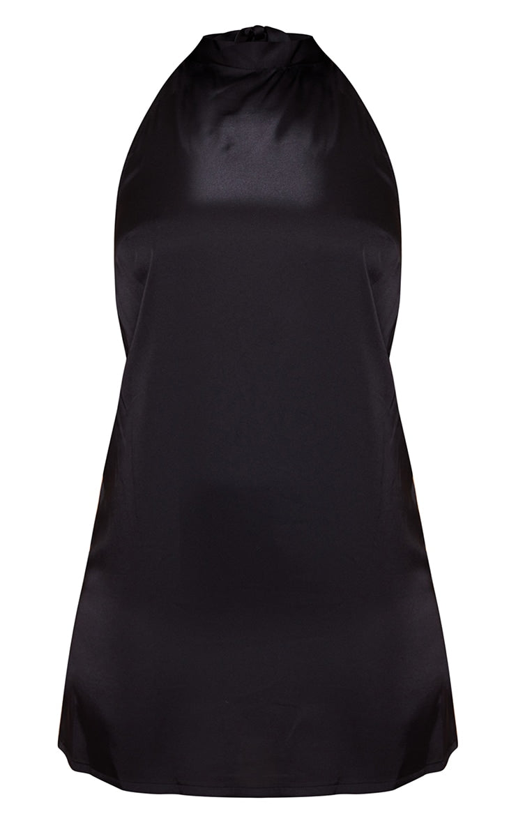 Black Halterneck Satin Bodycon Dress