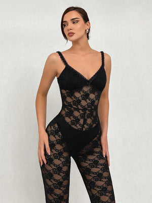 See-Through Lace Jumpsuit