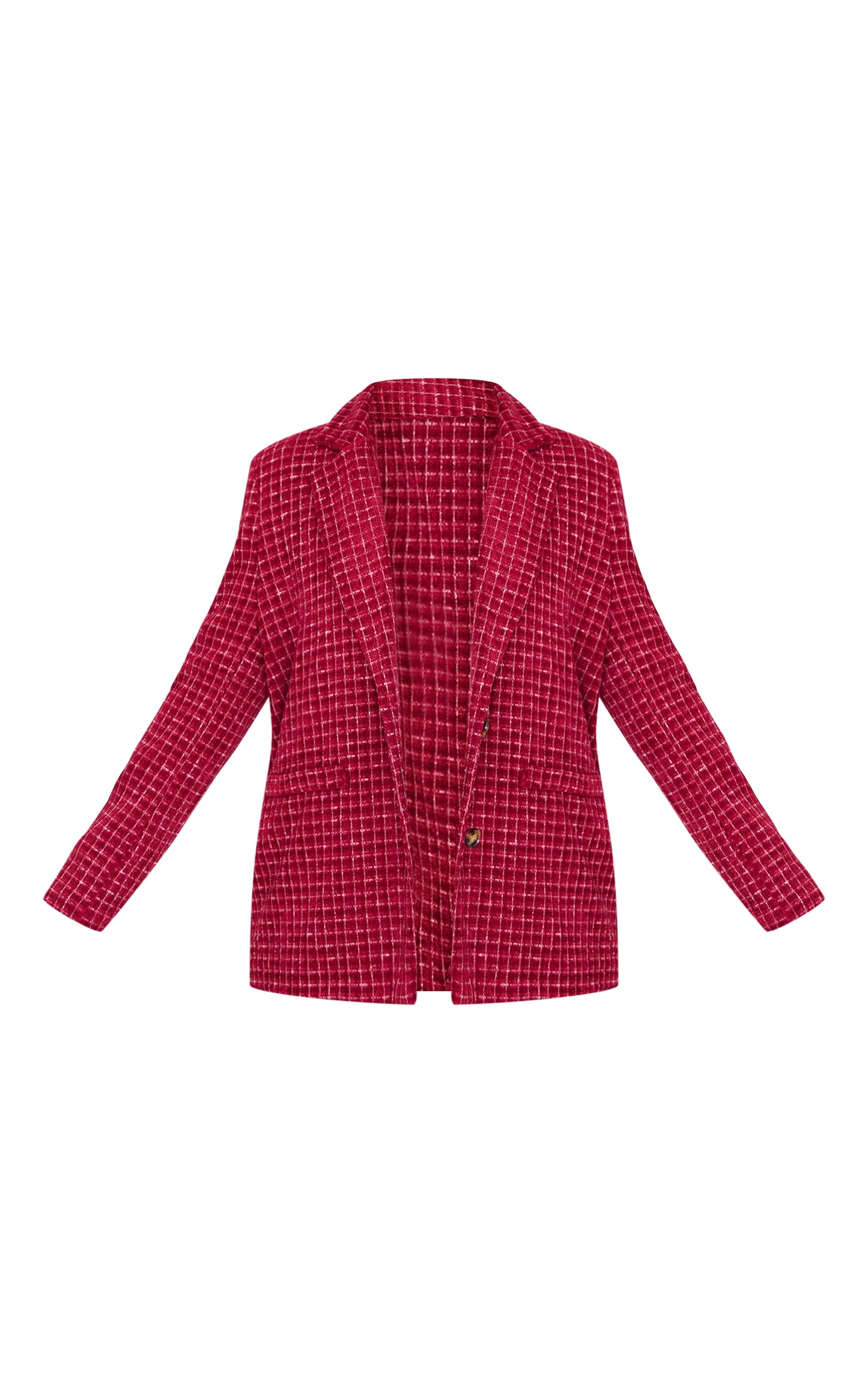 Plus Burgundy Boucle Check Blazer