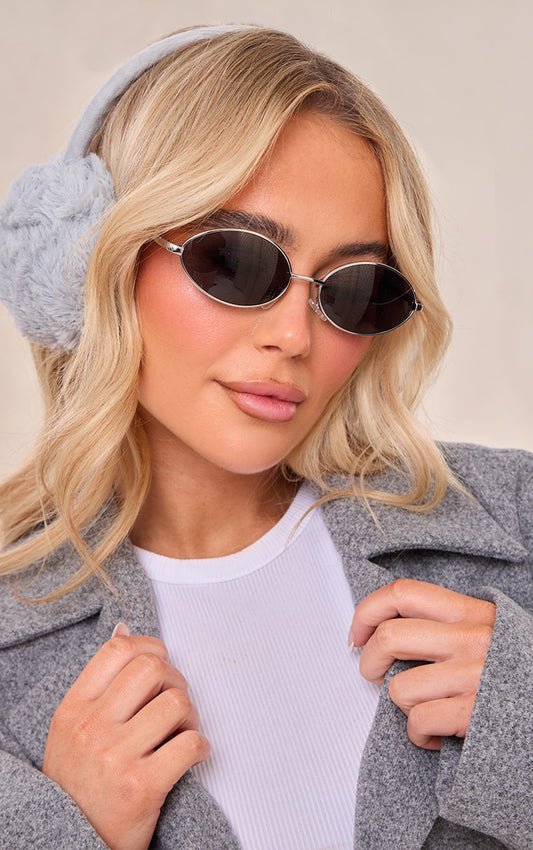 Silver Slim Oval Lens Sunglasses