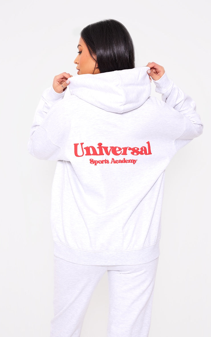 Tall Grey Marl Premium Sports Academy Puff Print Oversized Hoodie