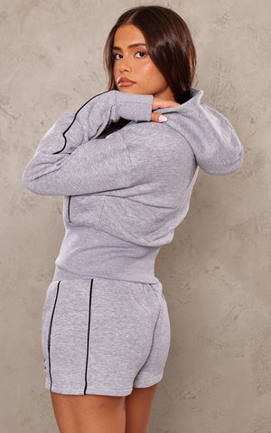 PRETTYLITTLETHING Ash Grey Cropped Contrast Stitch Zip Through Hoodie