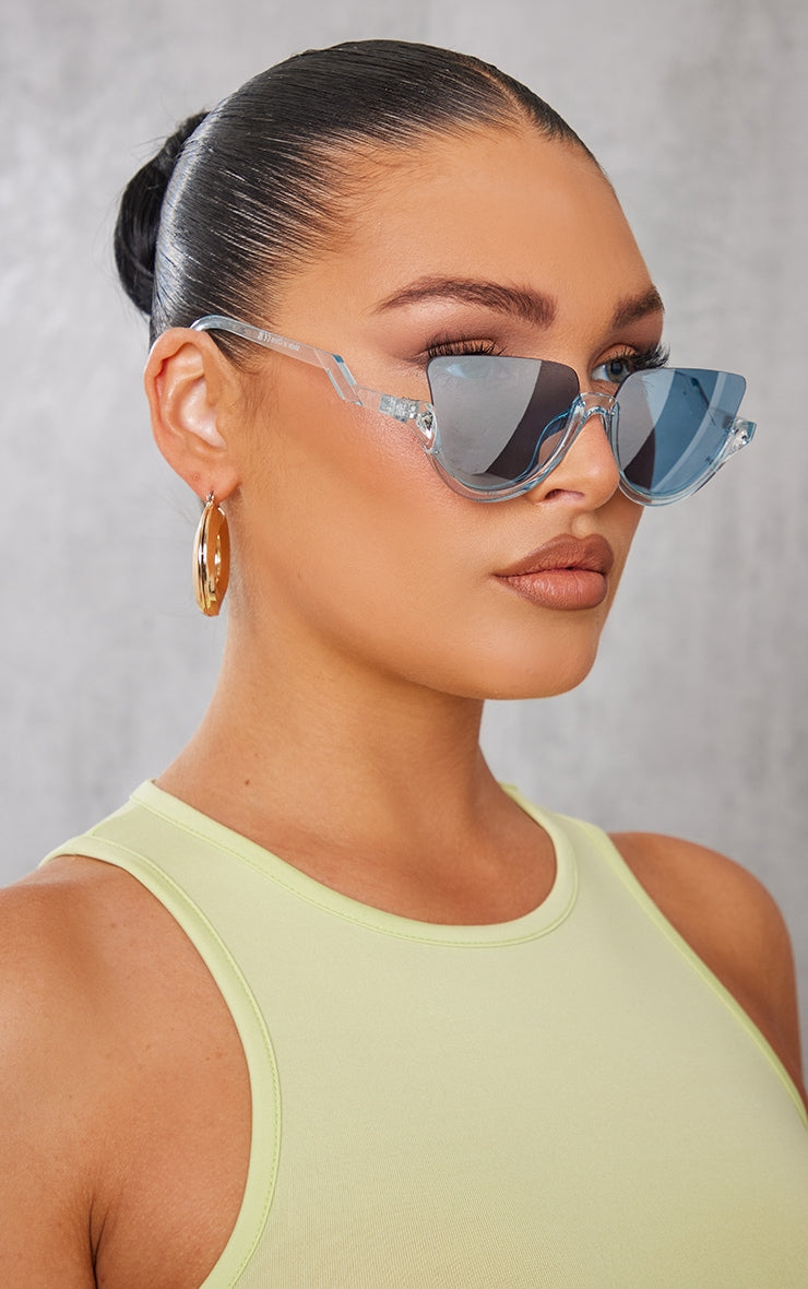 Blue Crystal Under Frame Cat Eye Sunglasses