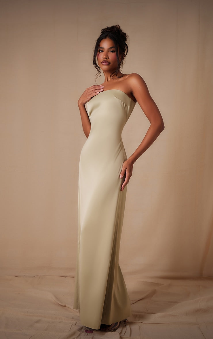 Sage Bridesmaid Satin Bandeau Maxi Dress