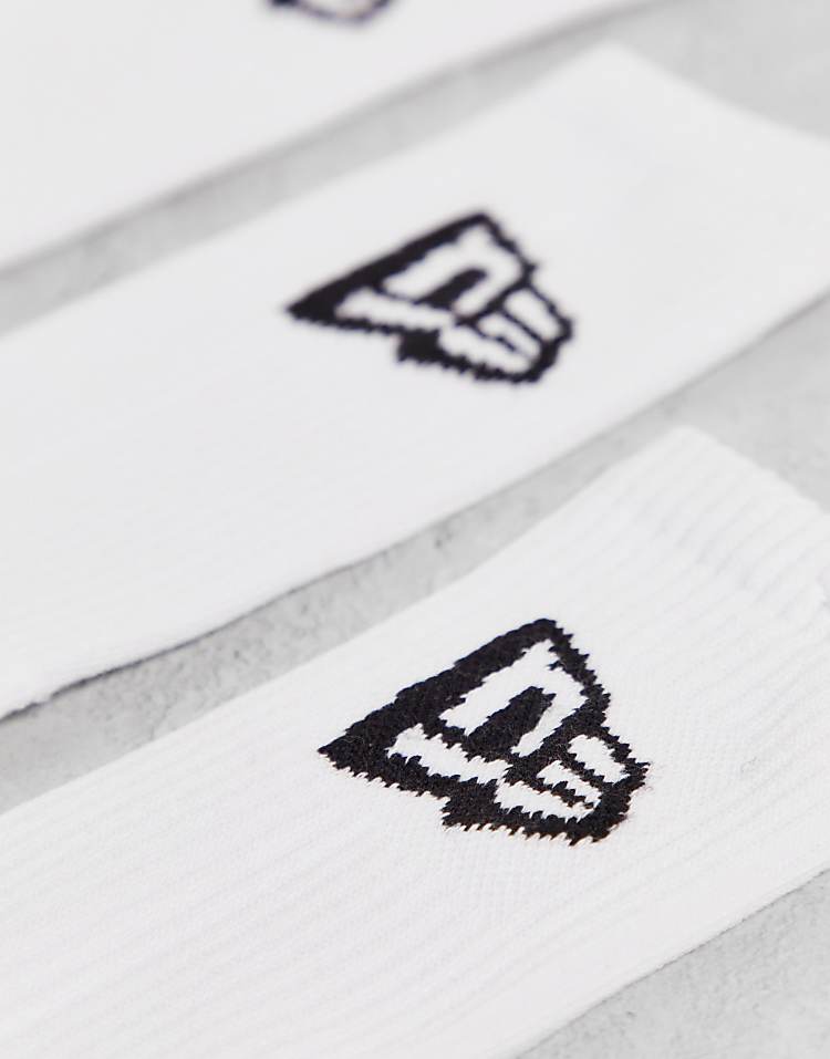 New Era flag logo 3 pack socks in white