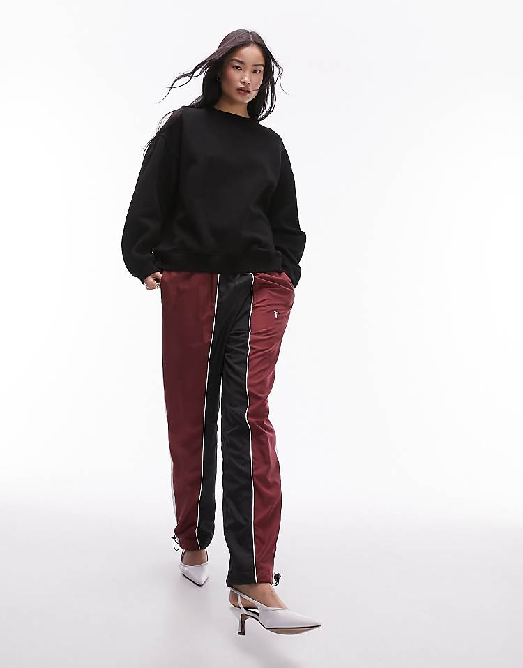 Topshop premium seam detail sweat in burgundy