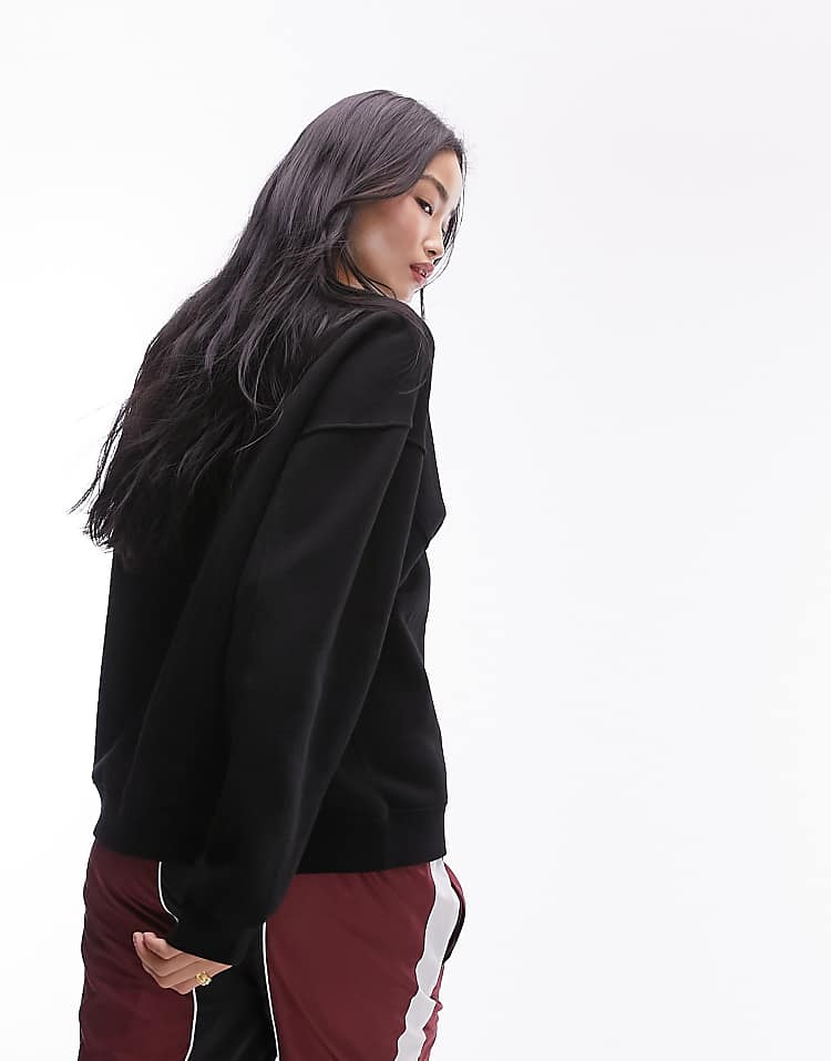 Topshop premium seam detail sweat in burgundy