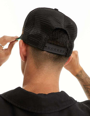 New Era script logo 9fifty snapback cap with mesh back in black