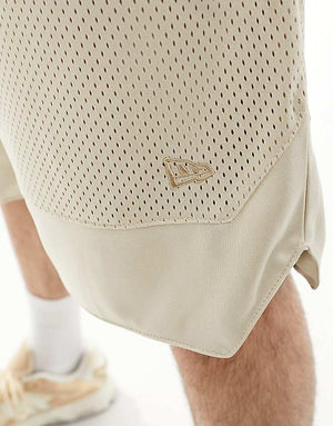 New Era logo mesh shorts in ecru