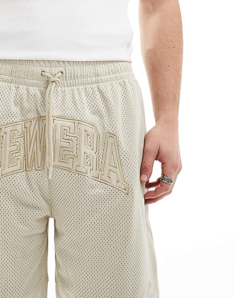 New Era logo mesh shorts in ecru