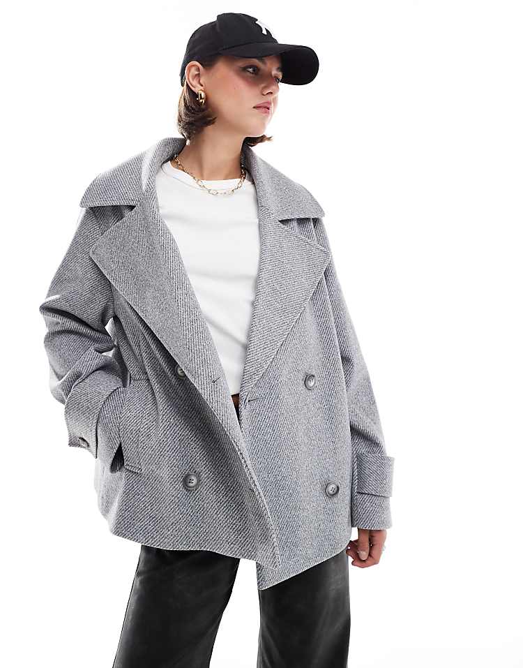 ASOS DESIGN faux wool pea coat in cosy boucle