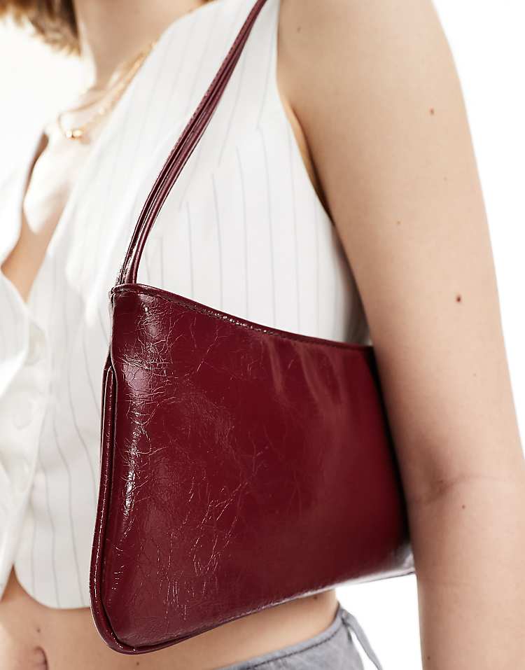 ASOS DESIGN shoulder bag with skinny double strap in burgundy