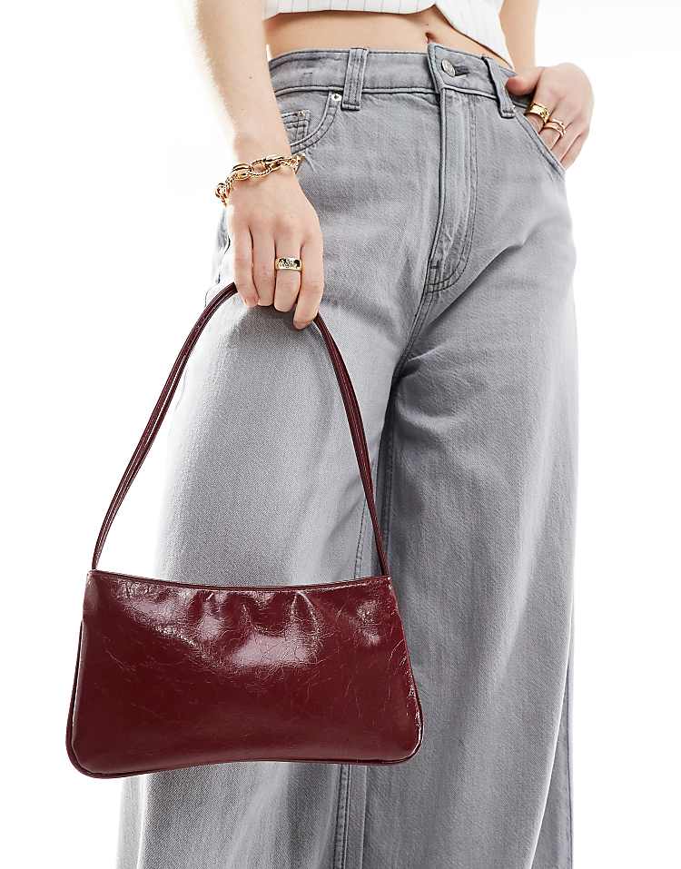 ASOS DESIGN shoulder bag with skinny double strap in burgundy