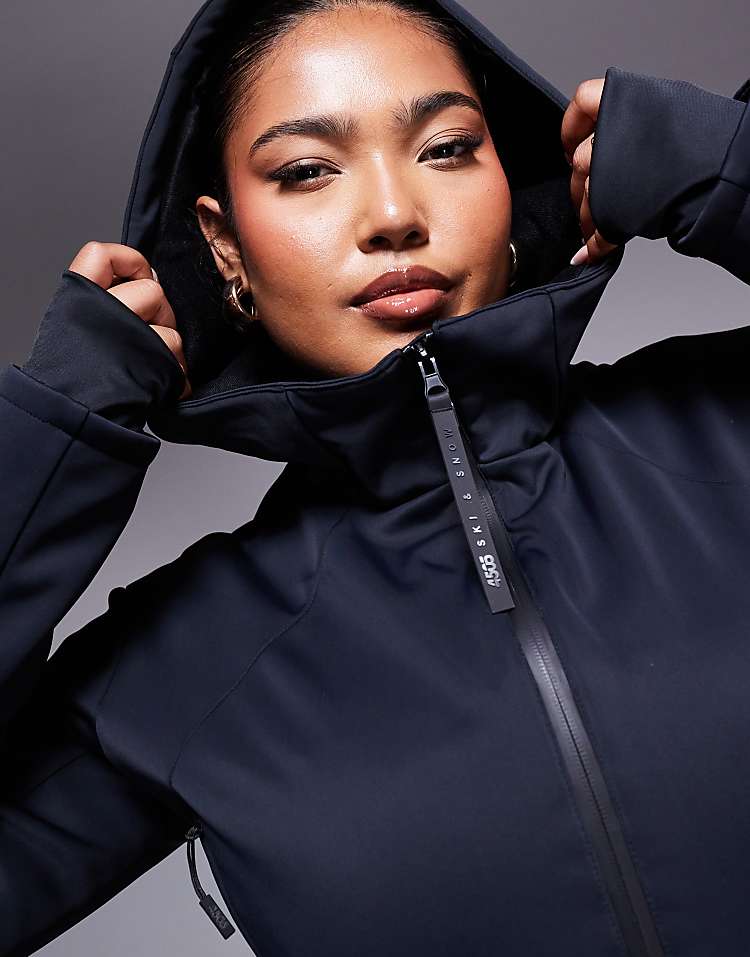 ASOS 4505 Curve Ski belted ski suit with skinny leg and hood in black