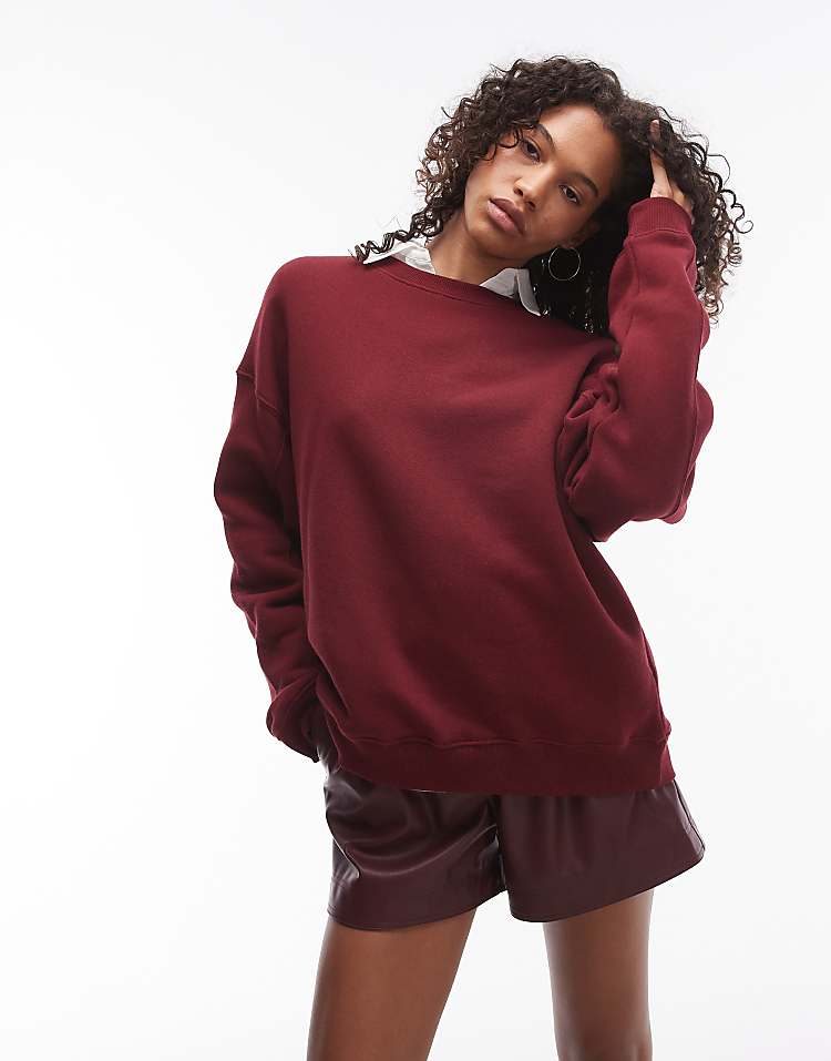 Topshop premium seam detail sweat in burgundy