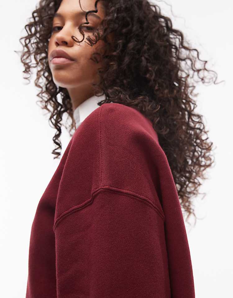 Topshop premium seam detail sweat in burgundy