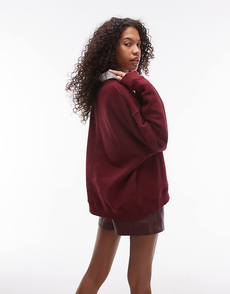 Topshop premium seam detail sweat in burgundy