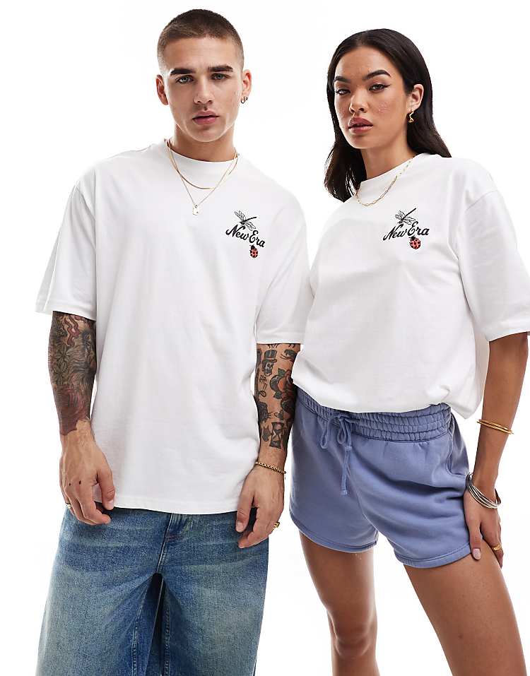 New Era unisex embroidered graphic back t-shirt in white