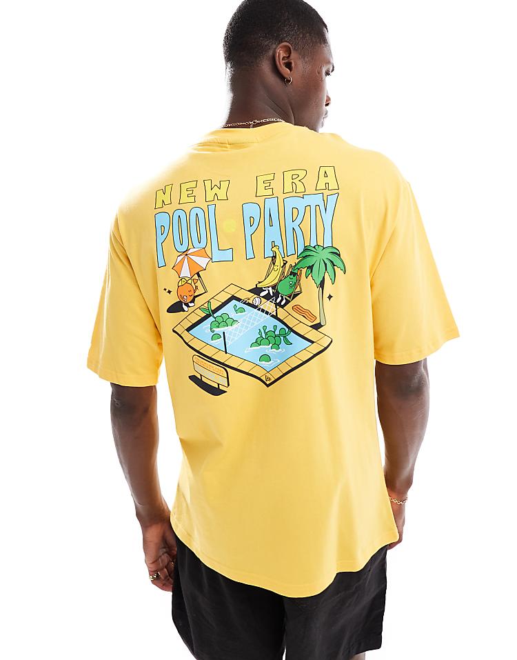 New Era pool party graphic t-shirt in yellow