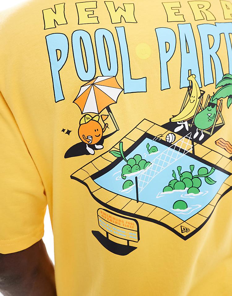 New Era pool party graphic t-shirt in yellow