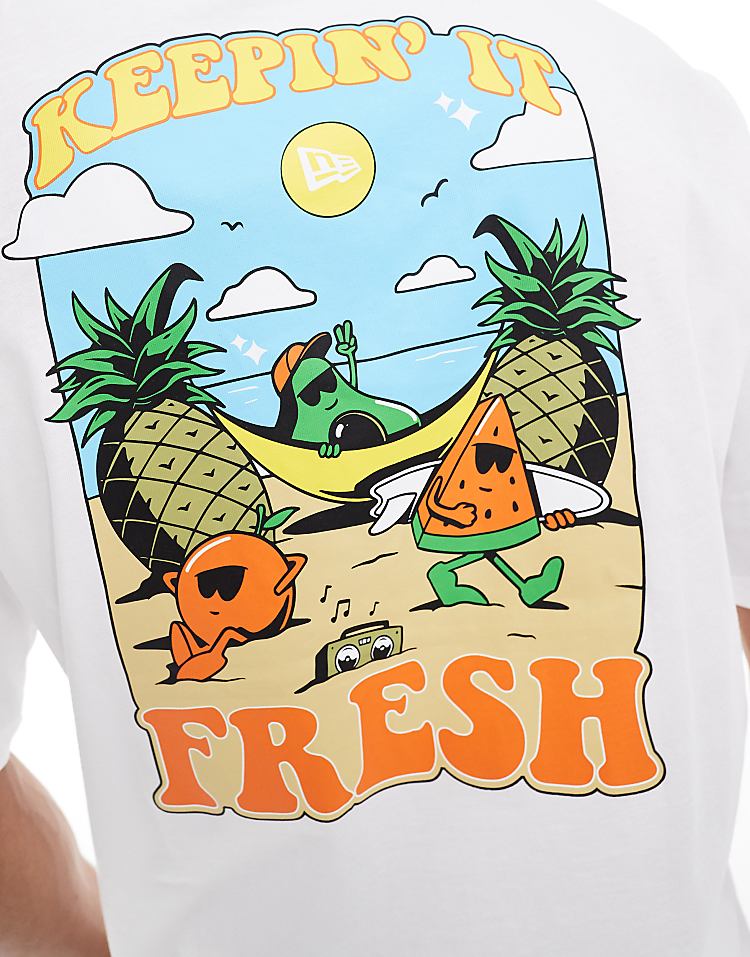 New Era unisex fruit graphic back t-shirt in white