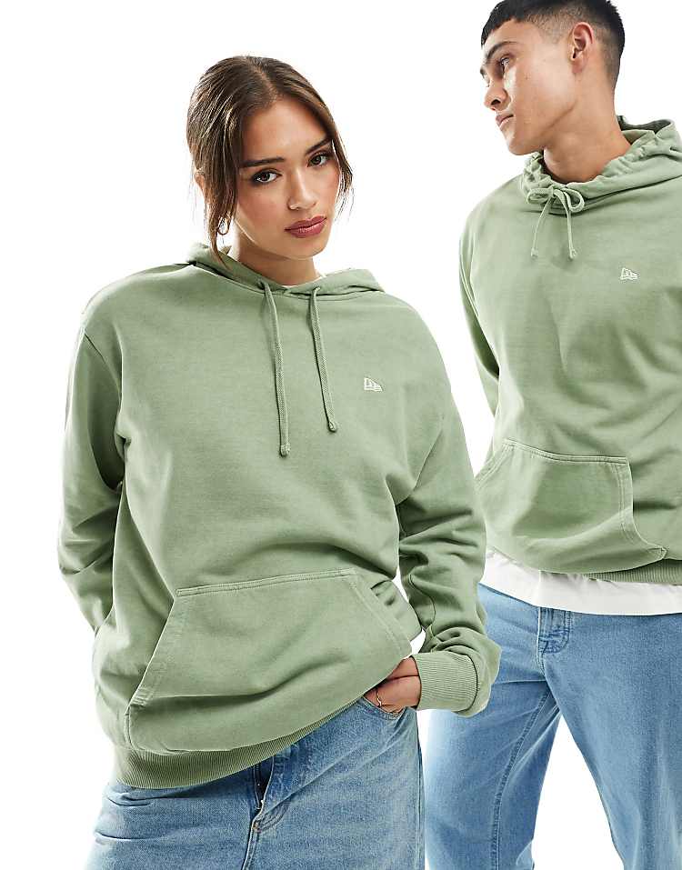 New Era unisex washed hoodie in green