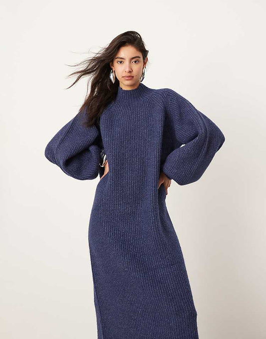 ASOS EDITION chunky high neck knitted maxi dress in navy