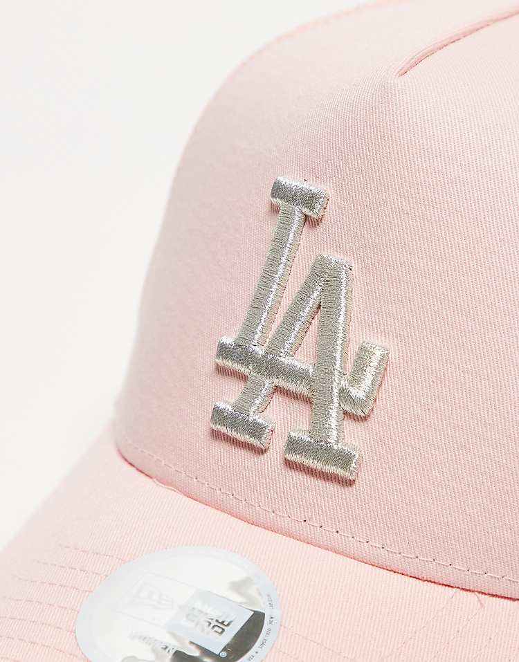 New Era LA Dodgers trucker cap with metallic logo in pink