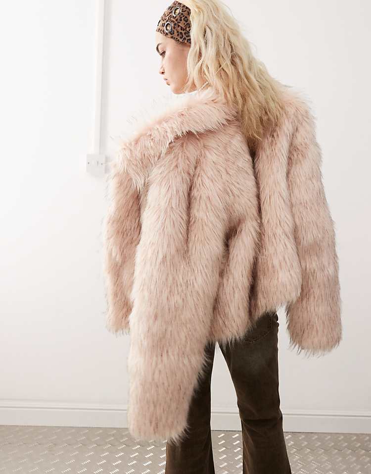 COLLUSION faux fur coat in pink