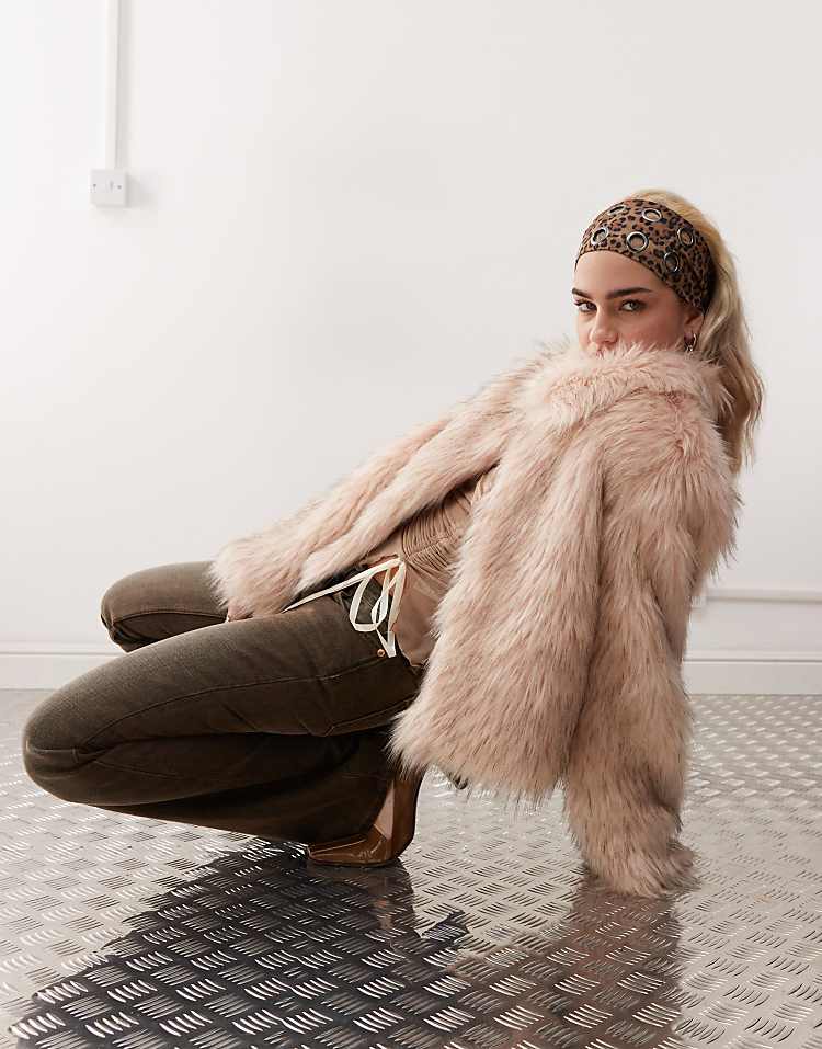 COLLUSION faux fur coat in pink