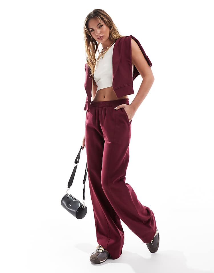 ASOS DESIGN straight leg jogger in burgundy