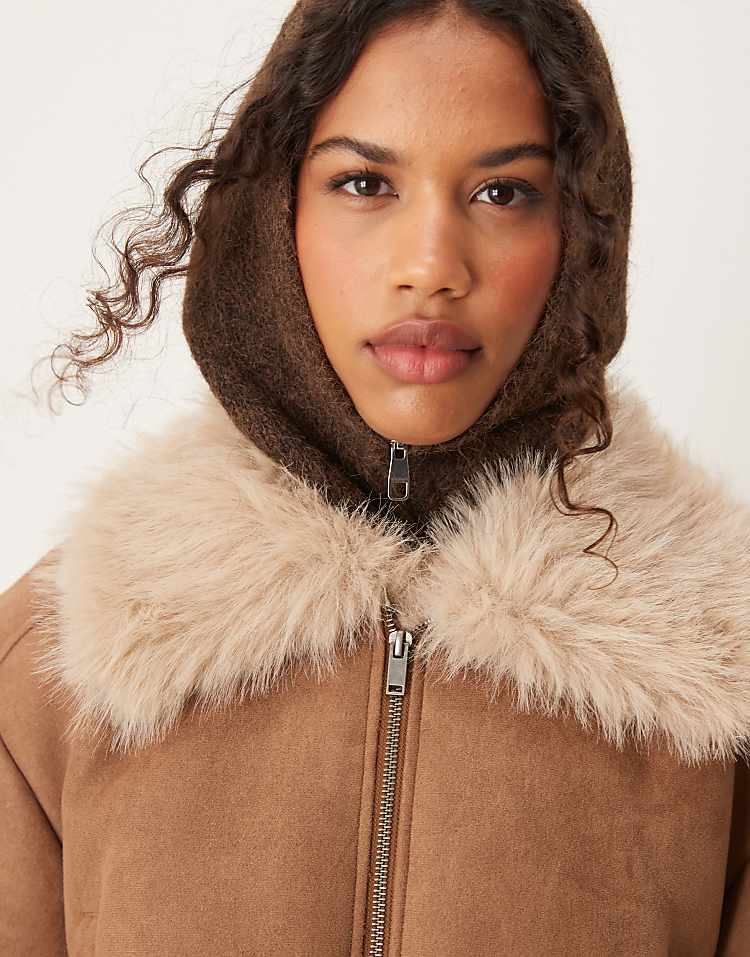 ASOS DESIGN faux fur bonded suedette jacket in tan