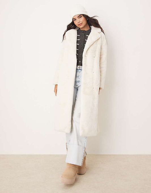 Glamorous cosy faux fur cream dressing gown coat