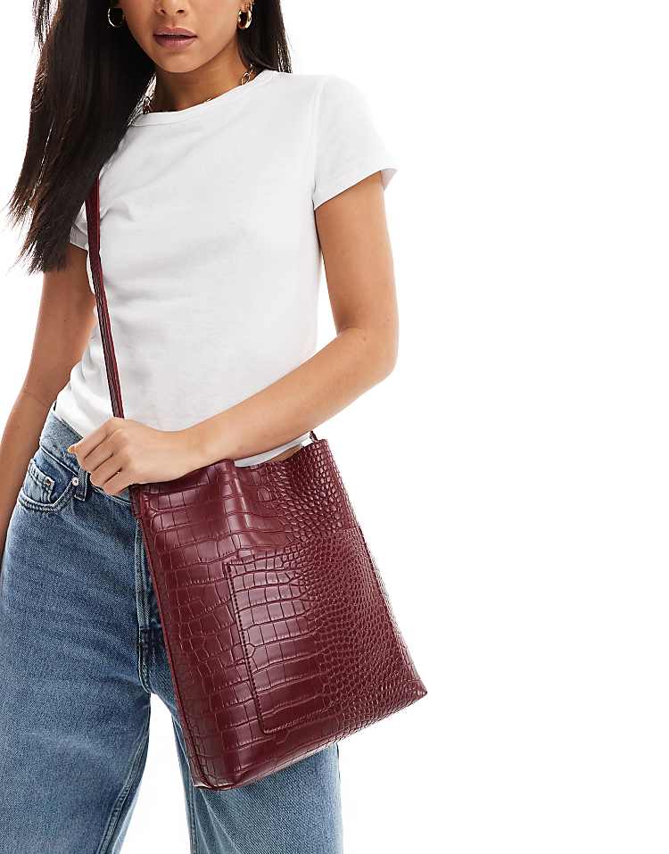 Glamorous croc crossbody bag in burgundy