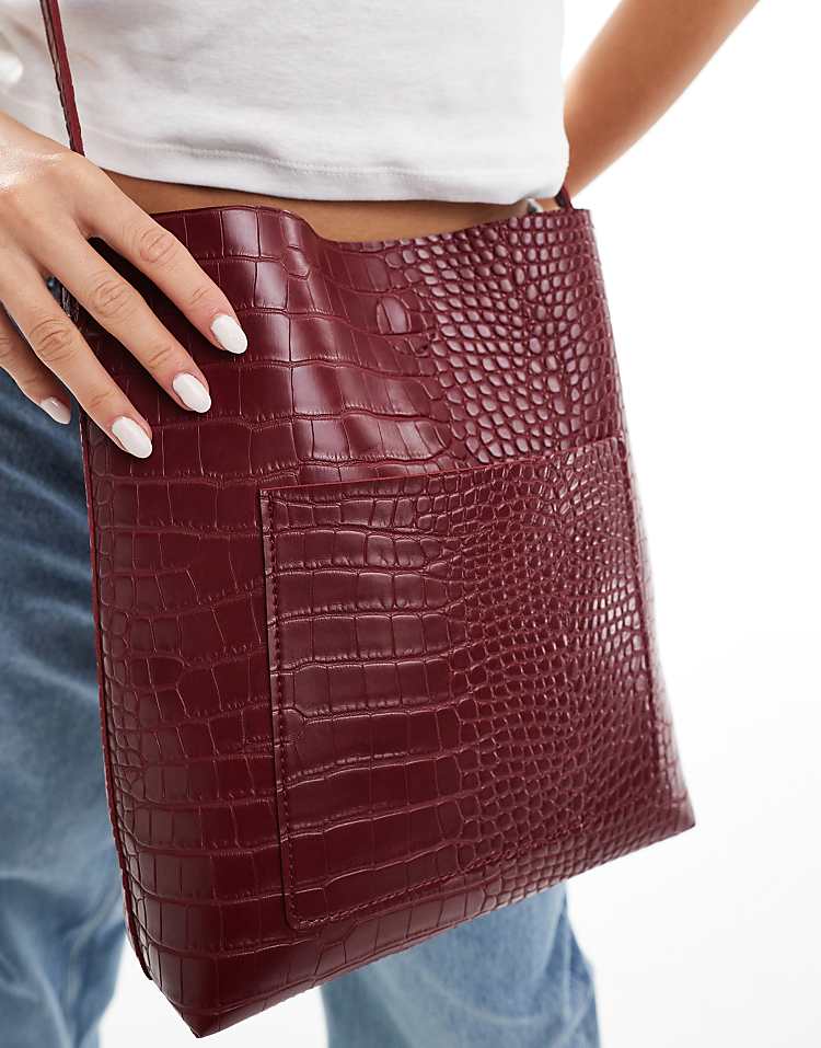 Glamorous croc crossbody bag in burgundy