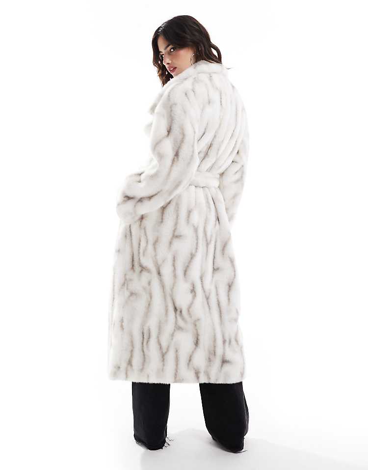 ASOS DESIGN longline belted faux fur coat in molted white