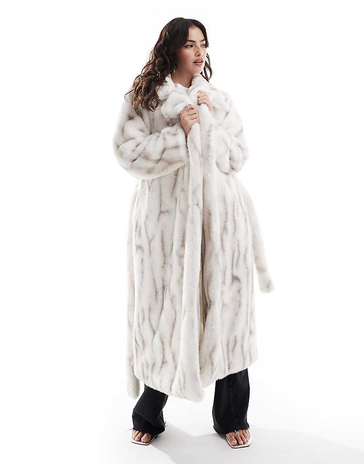 ASOS DESIGN longline belted faux fur coat in molted white