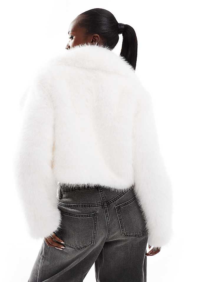 AZALEA WANG Cadence cropped faux fur coat in beige