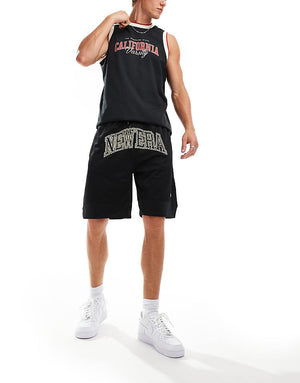 New Era Black Oversized Mesh Shorts in black